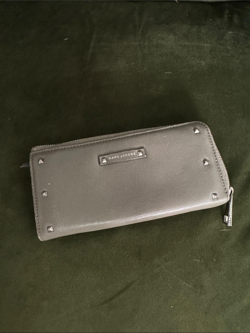 Marc Jacobs Black Leather Zip Wallet with Pyramid Studs